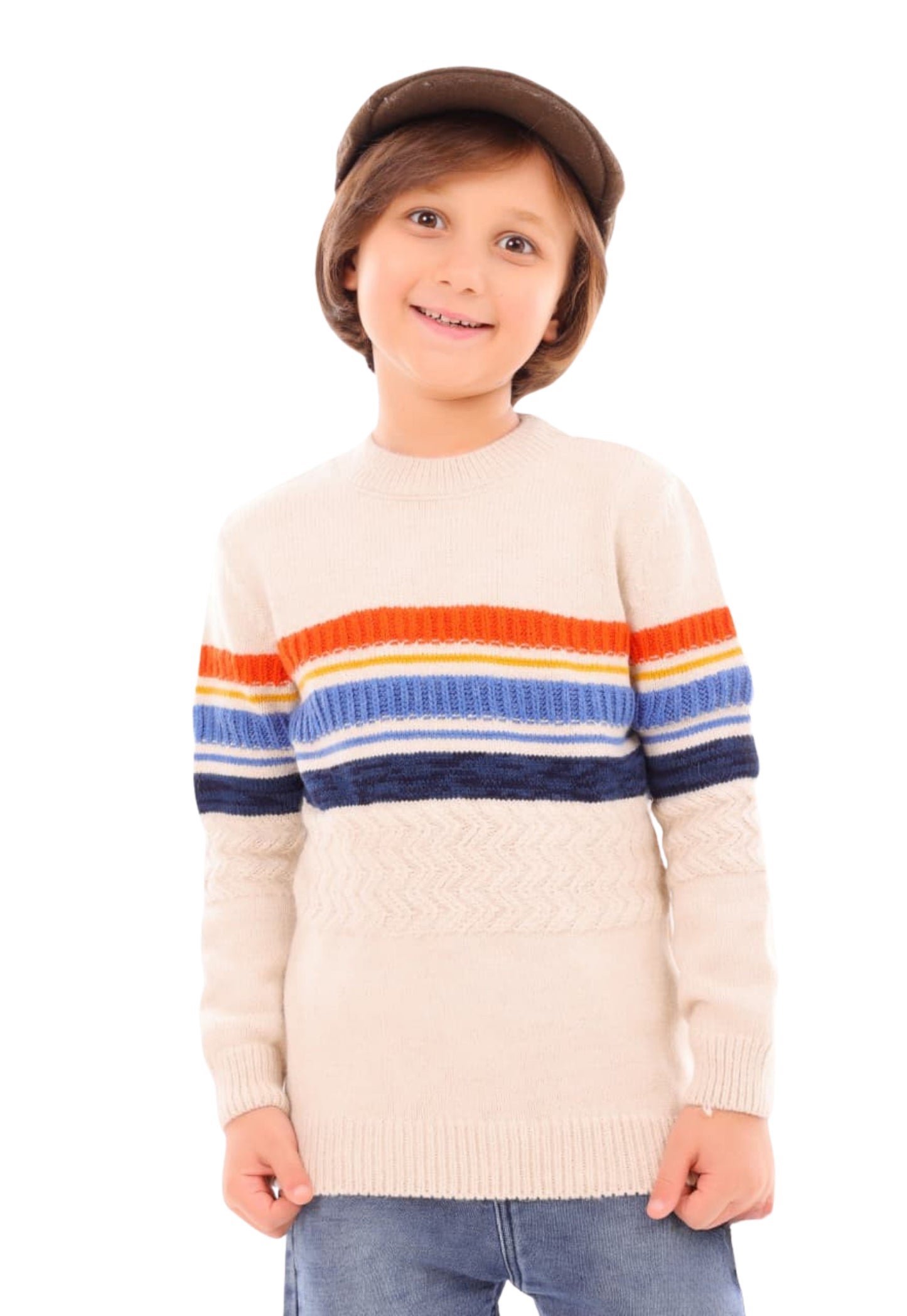 Boys' knitted sweater with colored side stripes (324)