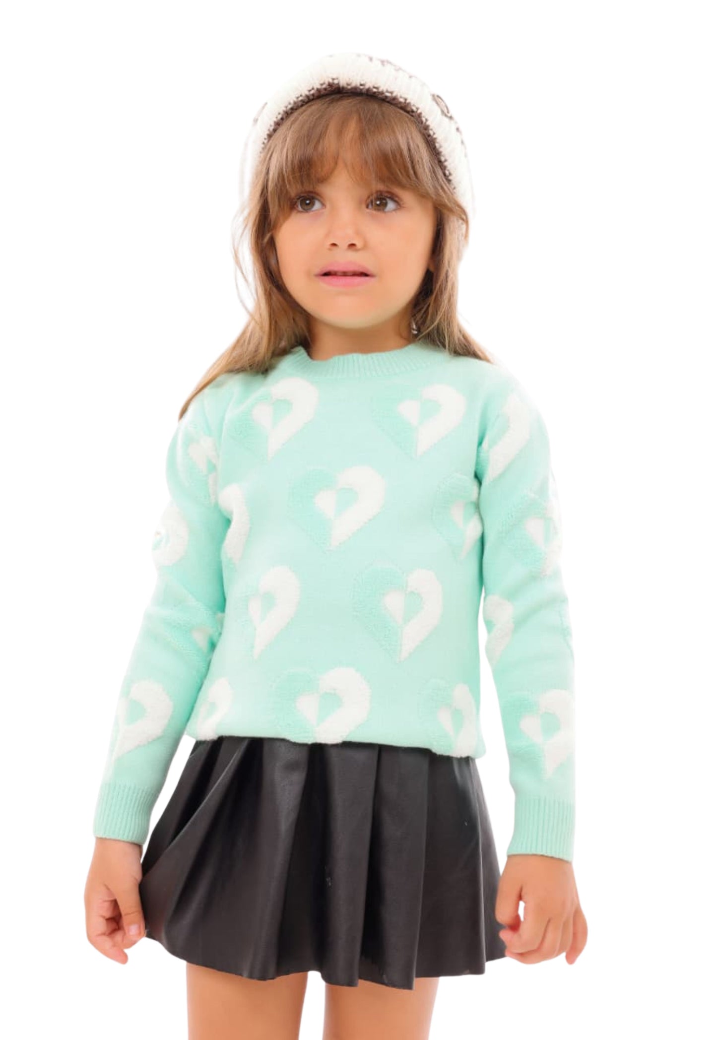 Girls' knitted sweater with a heart pattern (351)