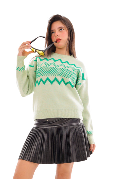 Girls' knitted sweater with a geometric pattern (384)
