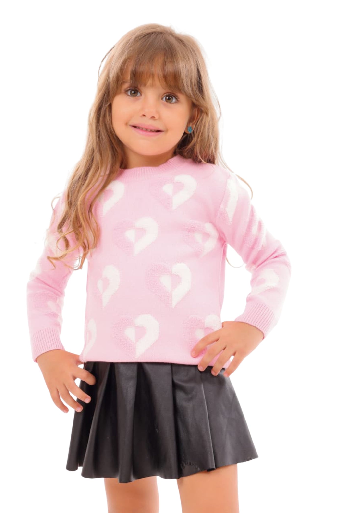 Girls' knitted sweater with a heart pattern (351)