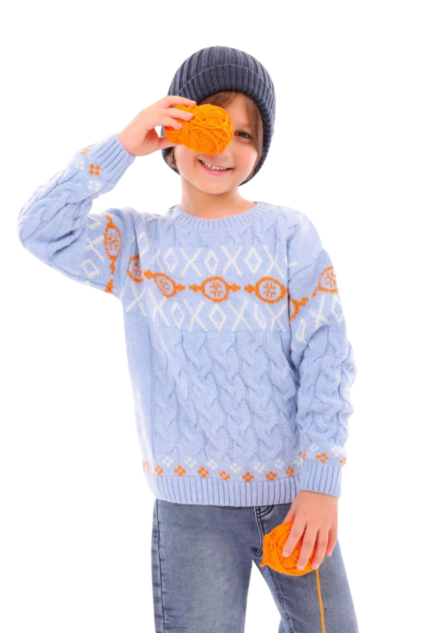 Boys' knitted sweater with a classic geometric pattern (322)