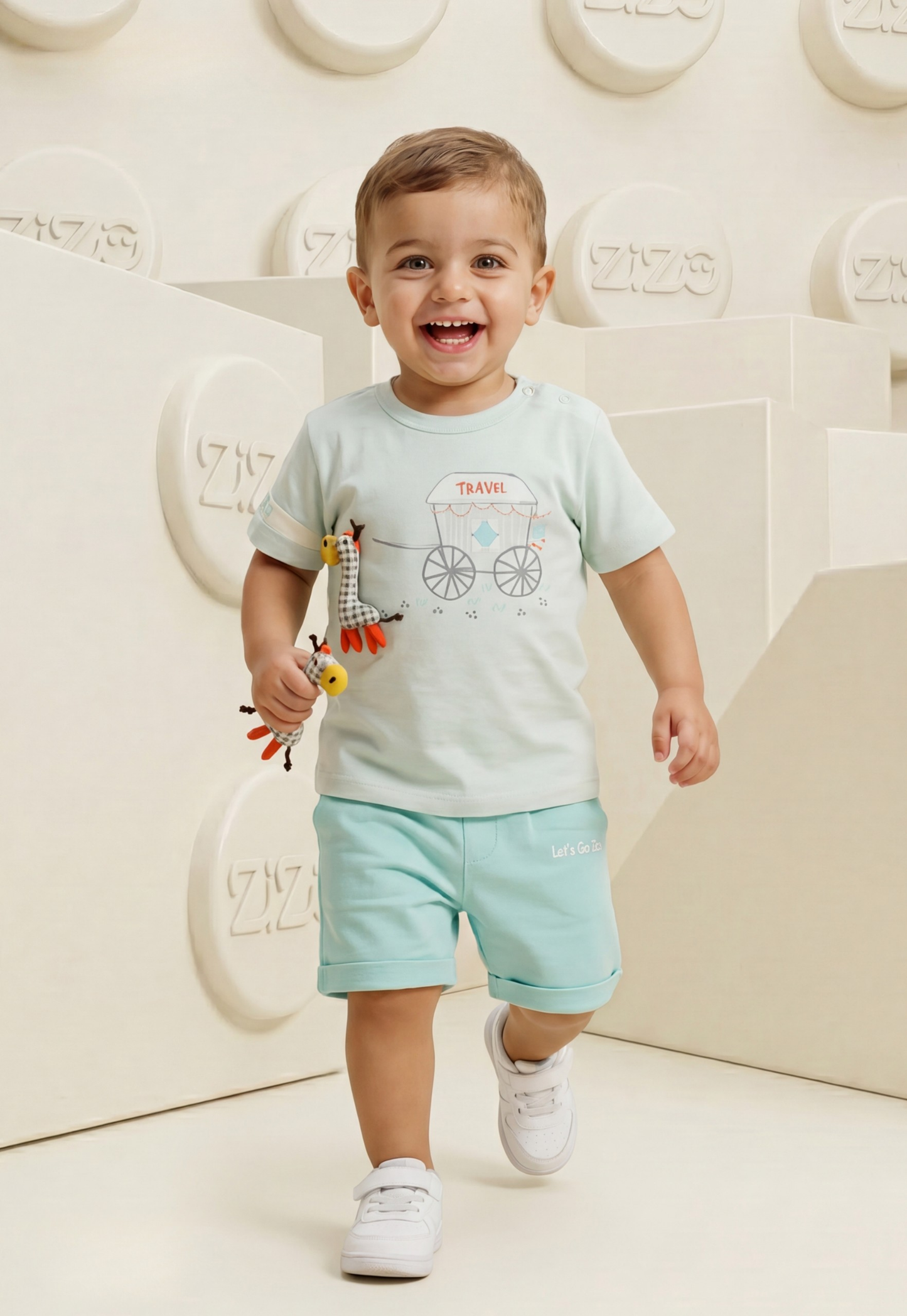 Baby Boys' Pajama Set – White &amp; Mint (9–18 Months) 1076