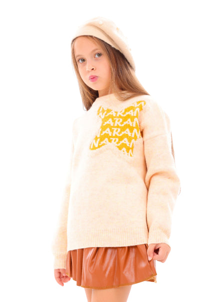 بلوفر بناتي تريكو بتصميم مطبوع (385)