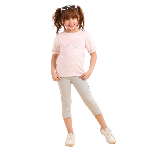 This girls' pajama set is designed for ages 6 to 12 years and features a charming combination of peach and green colors748