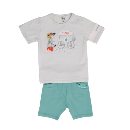 Baby Boys’ Pajama Set – White & Mint (9–18 Months) 1076