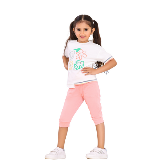 Girls' Cotton Pajama Set - Printed Top & Capri Pants (2–5 Years) 511