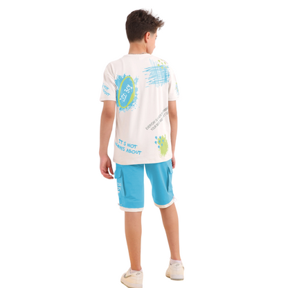 Boys' Cotton Lounge Set – Green & Beige (14-18 Years)