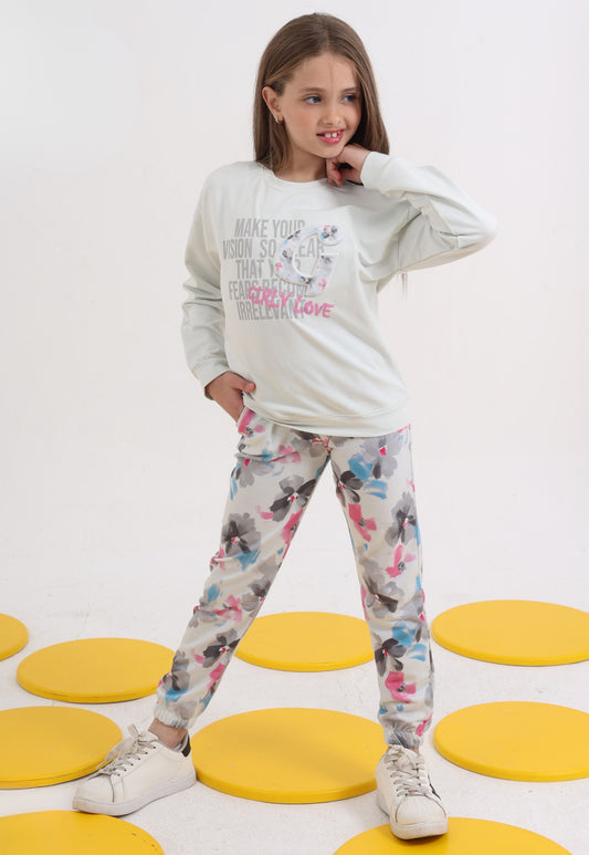 بيجاما بناتي خريفي قطعتين قطن %100 (Dreamy Bloom Set)