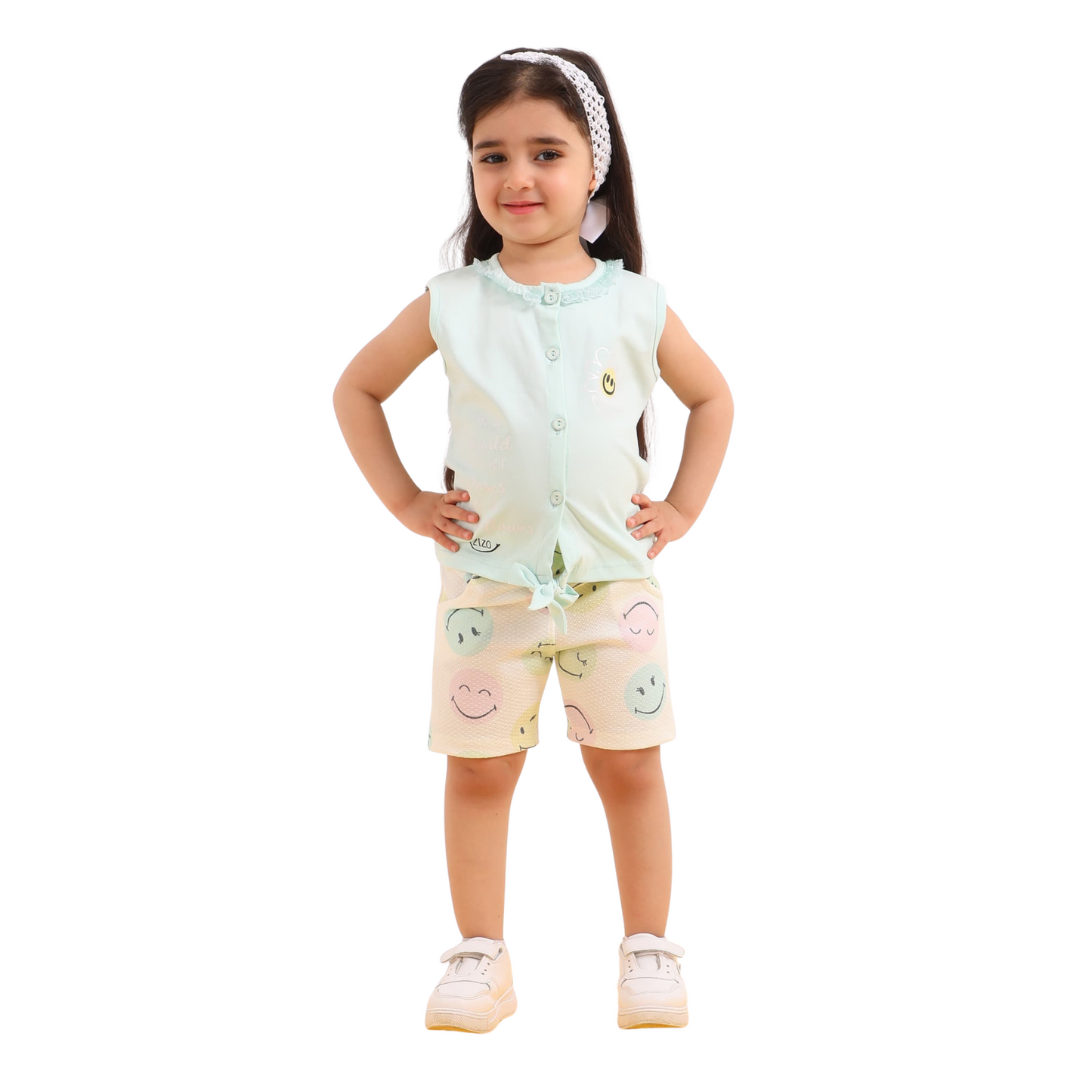 Smiley Summer Girls' Pajama Set – 100% Cotton 706