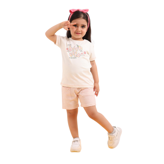 Girls’ Pajama Set – Short Sleeve T-Shirt & Shorts (Ages 2–5 Years)715