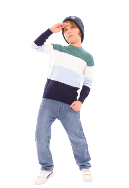 Boys' knitted pullover with horizontal stripes and gradient colors (327)