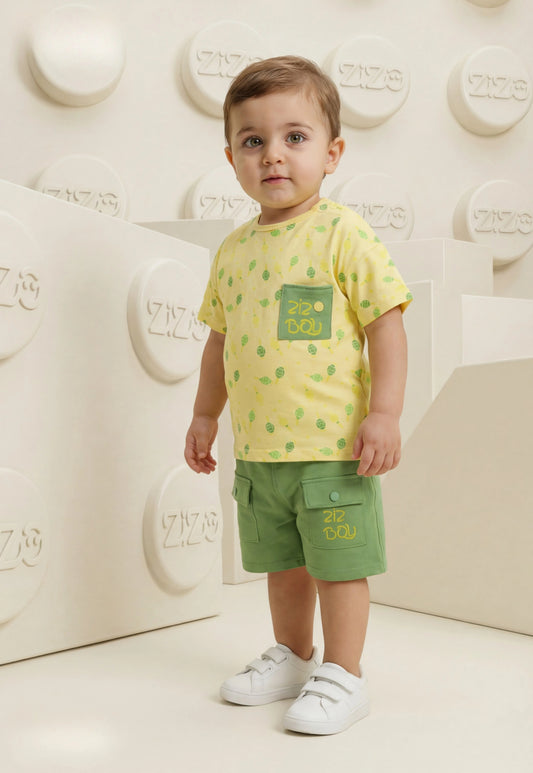 طقم أولادي صيفي قطعتين قطن %100 (Zizo Boy Summer Set)
