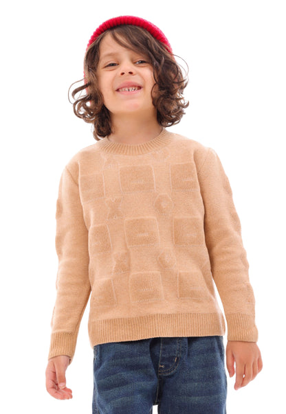 Boys' knitted sweater with a prominent geometric pattern (305)