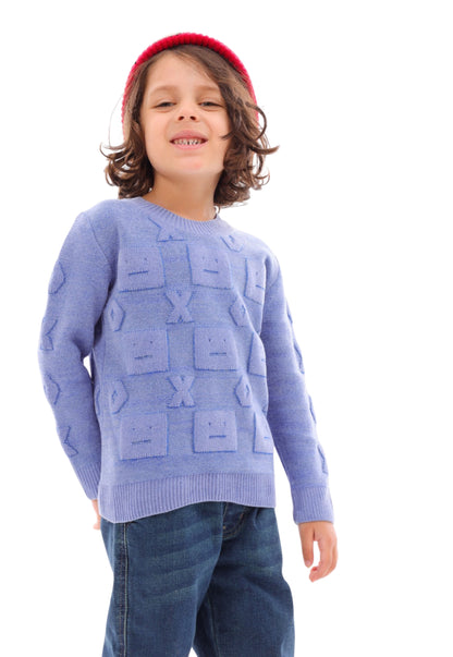 Boys' knitted sweater with a prominent geometric pattern (305)