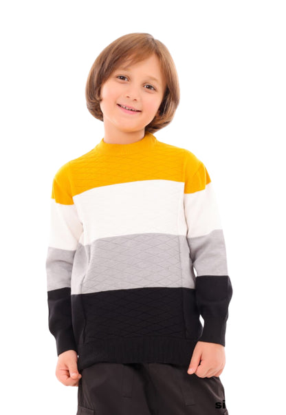 Boys' knitted pullover with horizontal stripes and gradient colors (327)