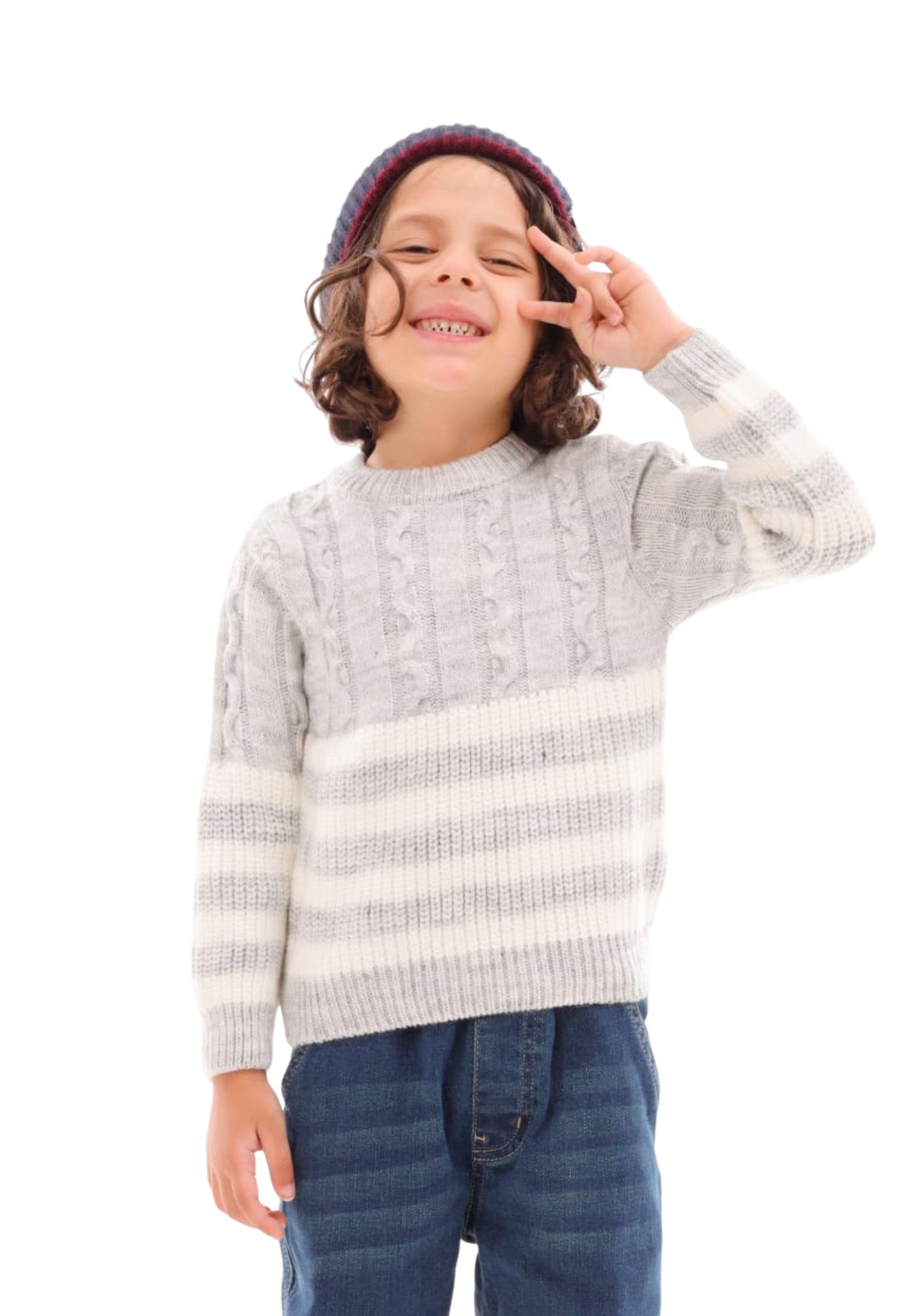 Boys' knitted jumper with wide stripes (300)