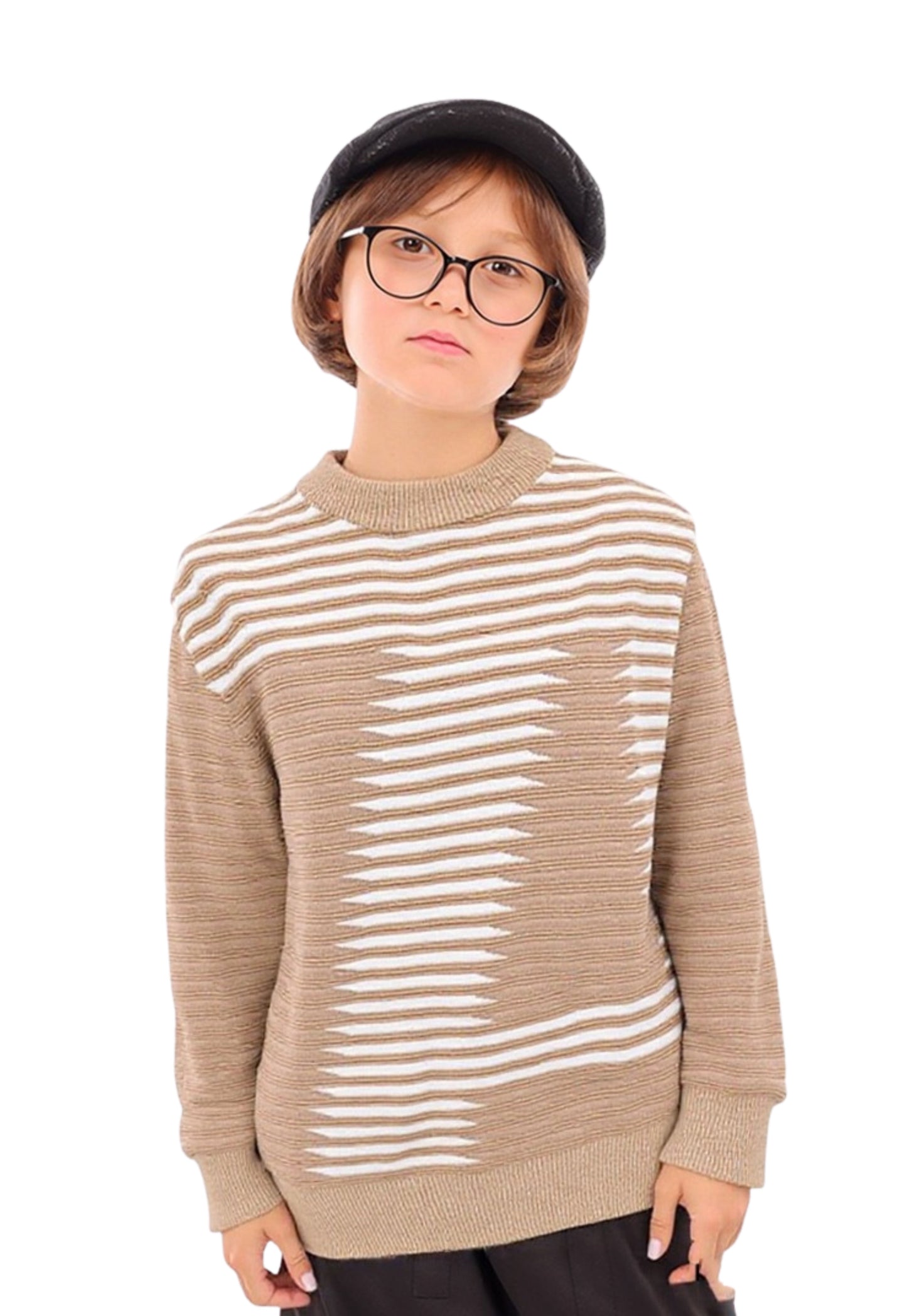 Boys' knitted sweater with geometric stripes (321)