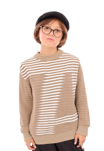 Boys' knitted sweater with geometric stripes (321)