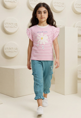 طقم بناتي صيفي قطعتين قطن %100 (Stripes Ruffle Set)