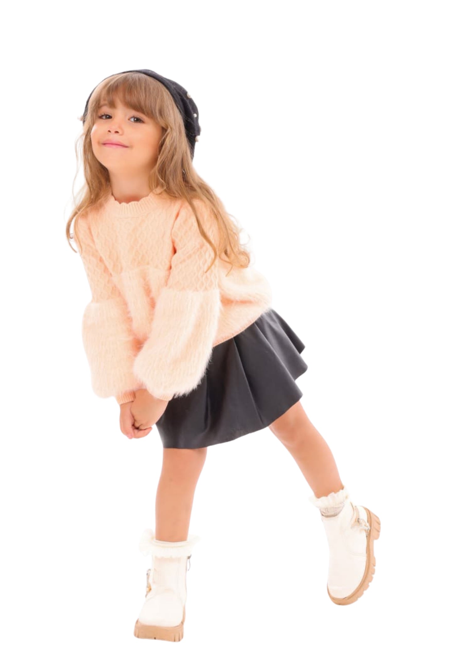 بلوفر بناتي تريكو أوفر سايز بأكمام منفوخة (352)