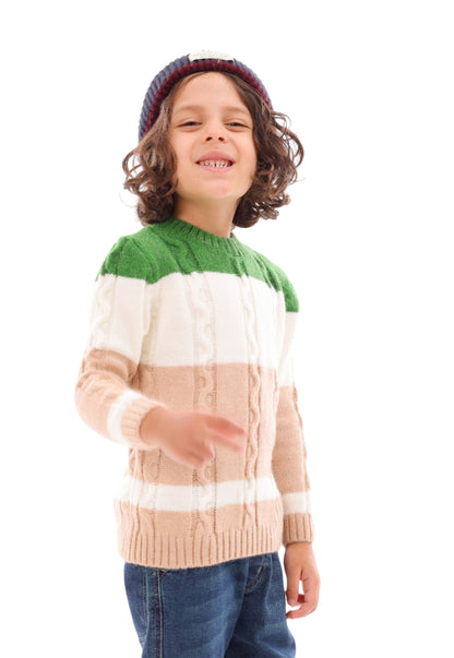 Boys' knitted pullover with wide tricolor stripes (301)