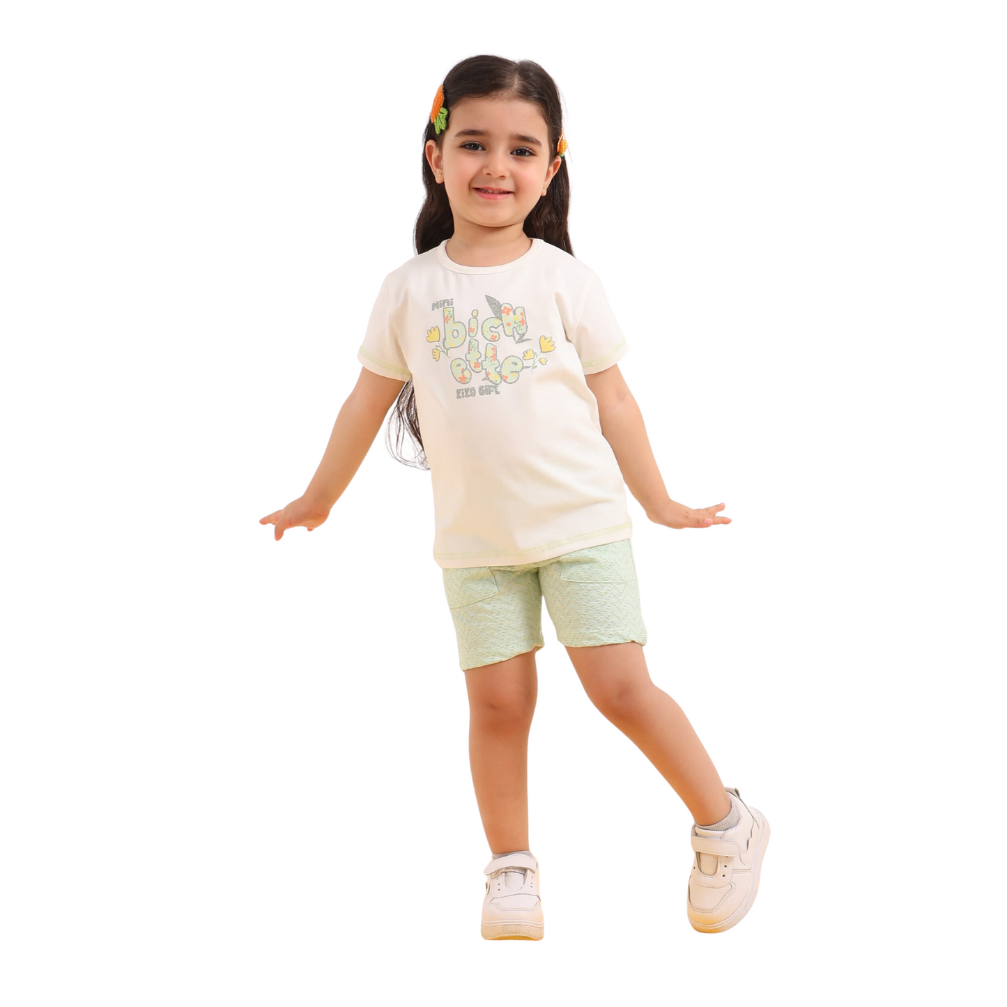 Girls’ Pajama Set – Short Sleeve T-Shirt & Shorts (Ages 2–5 Years)715