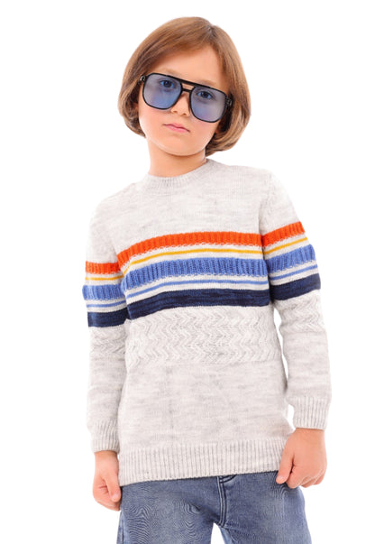 بلوفر أولادي تريكو بخطوط ملونة جانبية (324)