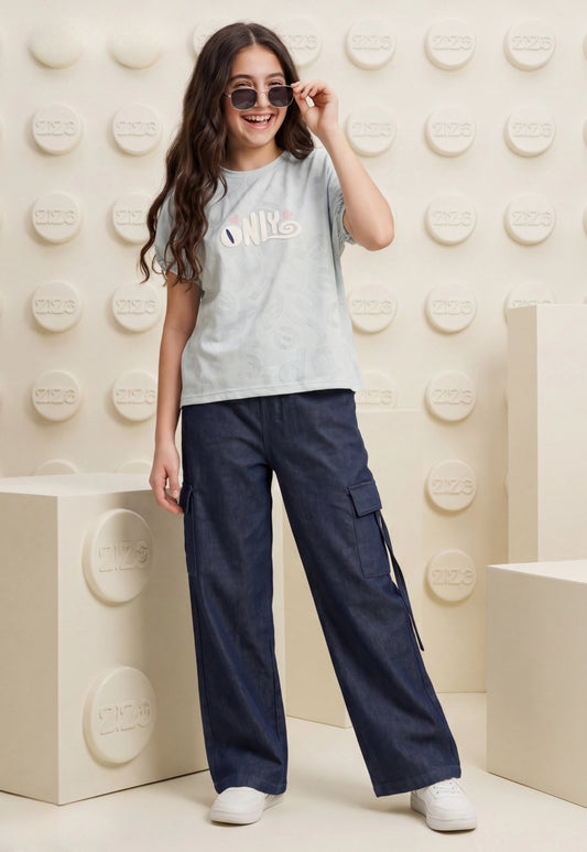 طقم بناتي صيفي قطعتين قطن %100 (Only Denim Set)