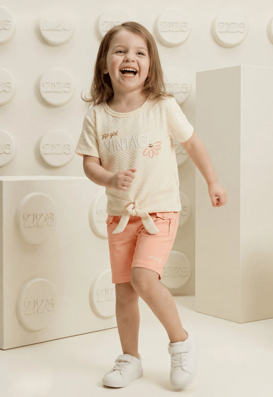 طقم بناتي صيفي قطعتين %100 (Vintage Girl Set)
