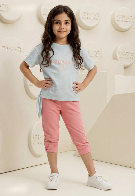 طقم بناتي صيفي قطعتين قطن %100 (Super Girl Set)