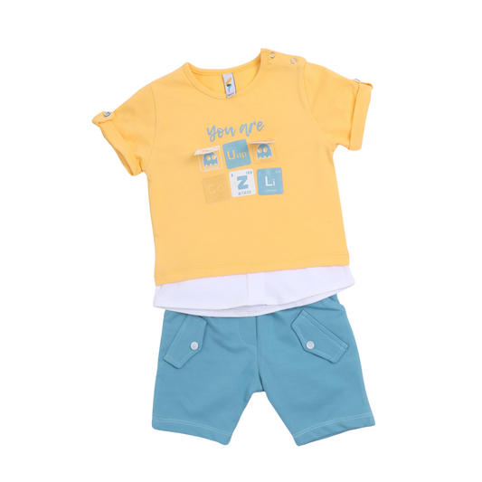 Cool & Cozy” Baby Boys’ Pajama Set – Yellow & Blue (9–18 Months) 1077