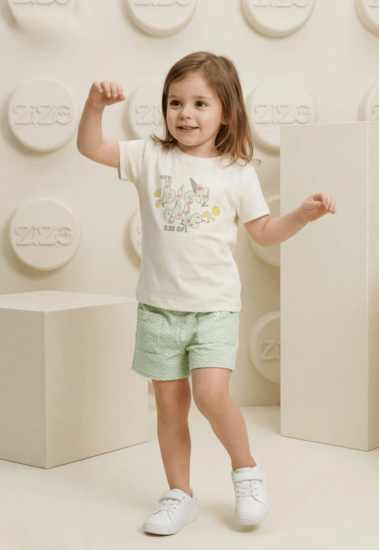طقم بناتي صيفي قطعتين %100 (Mini Big Cute Set)