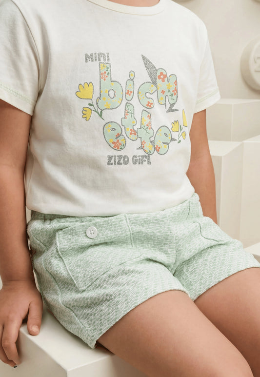 طقم بناتي صيفي قطعتين %100 (Mini Big Cute Set)