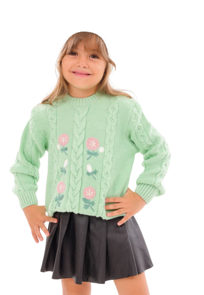 Girls' knitted pullover with delicate floral embroidery (359)