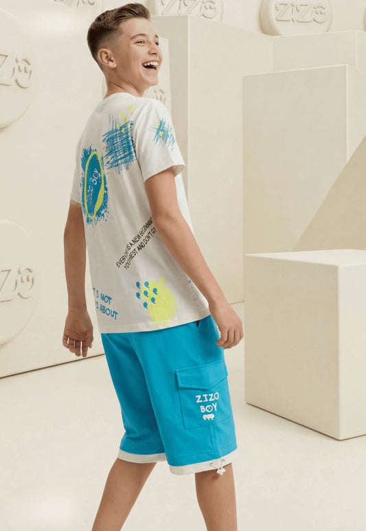 طقم اولادي صيفي قطعتين قطن %100 (Zizo Everyday Boys Set)
