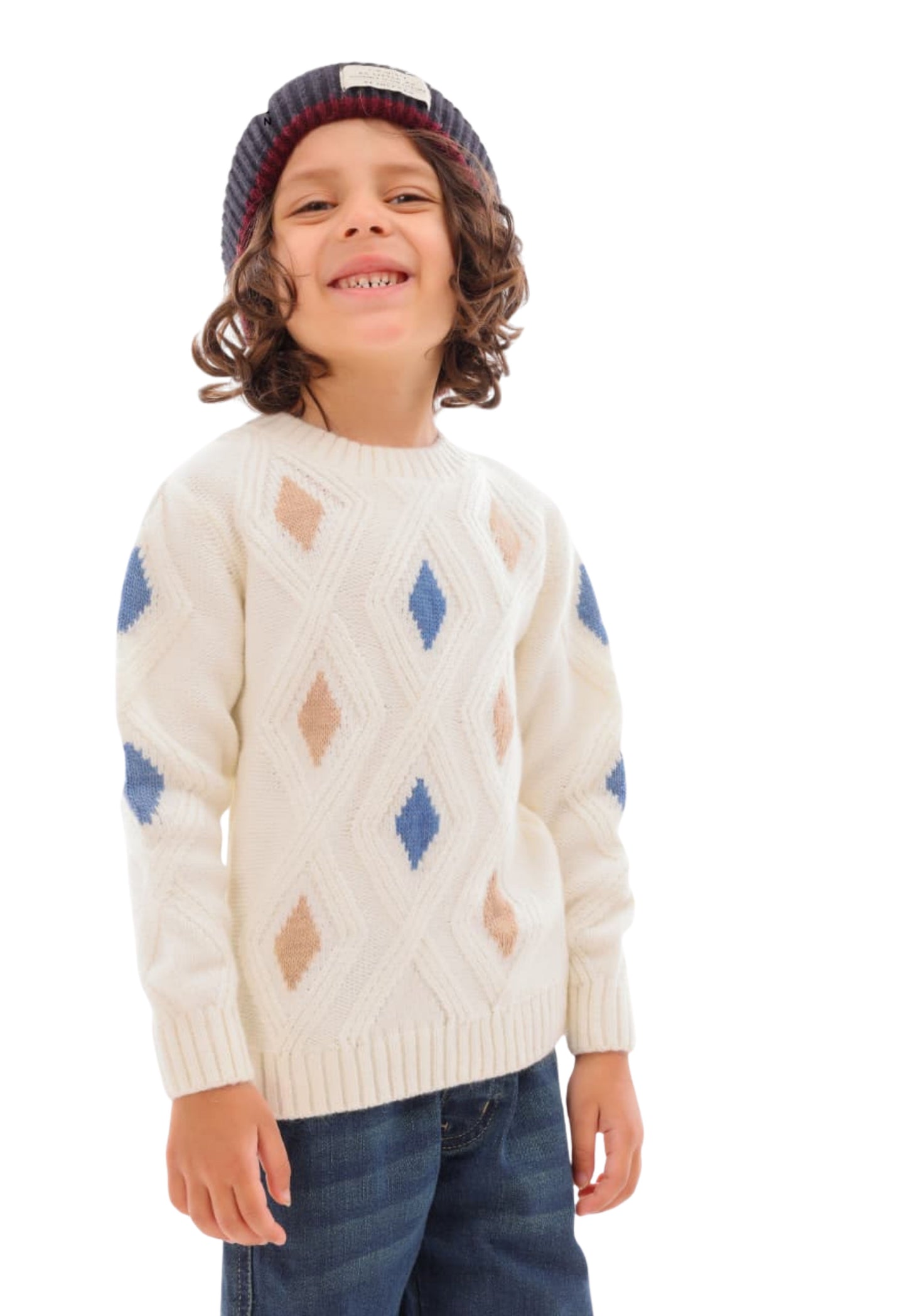 Boys' knitted sweater with diamond pattern (303)