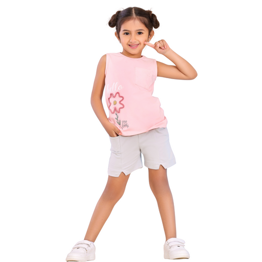 Sweet Blossom Girls' Cotton Set with Handcrafted Details – Ages 2-5  -505-