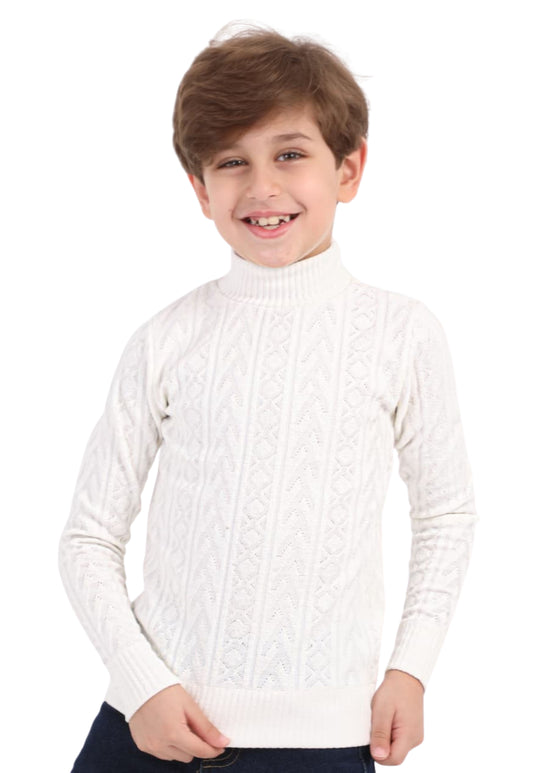 بلوفر أولادي بياقة هاي كول بنقشة بارزة (271)