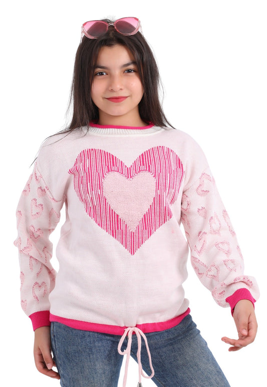 Girls' winter knitted sweater with a heart design (255)