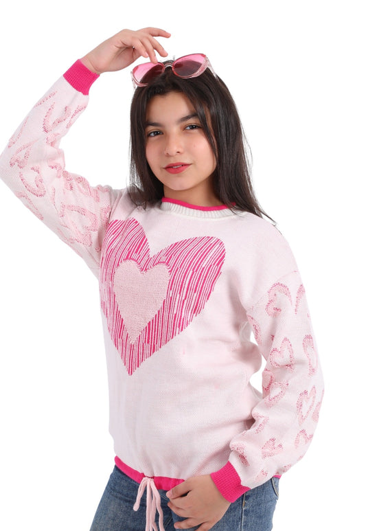 بلوفر بناتي شتوي تريكو برسمة قلب (255)