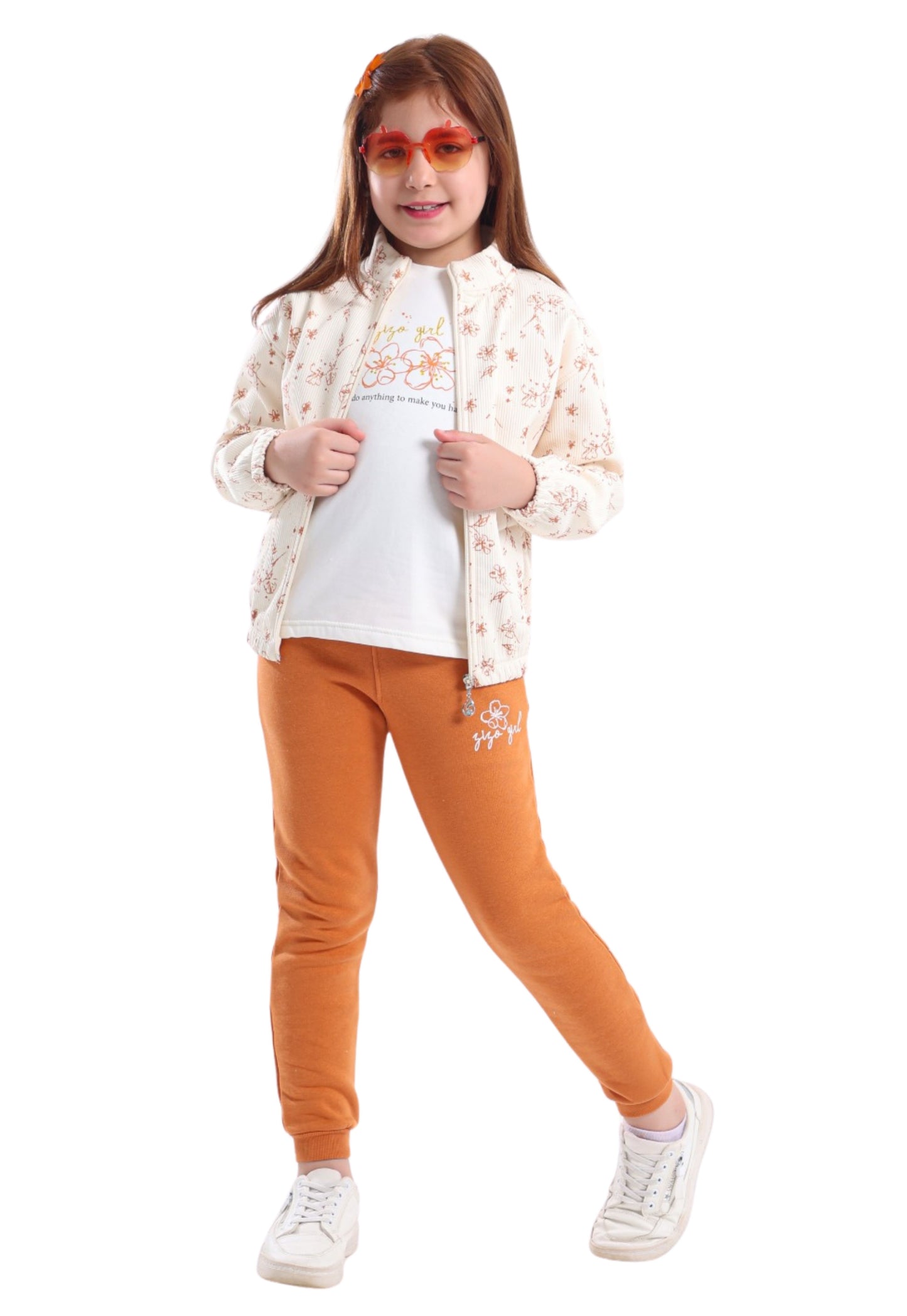 Girls' pajamas with a soft floral print, 3 pieces (855)