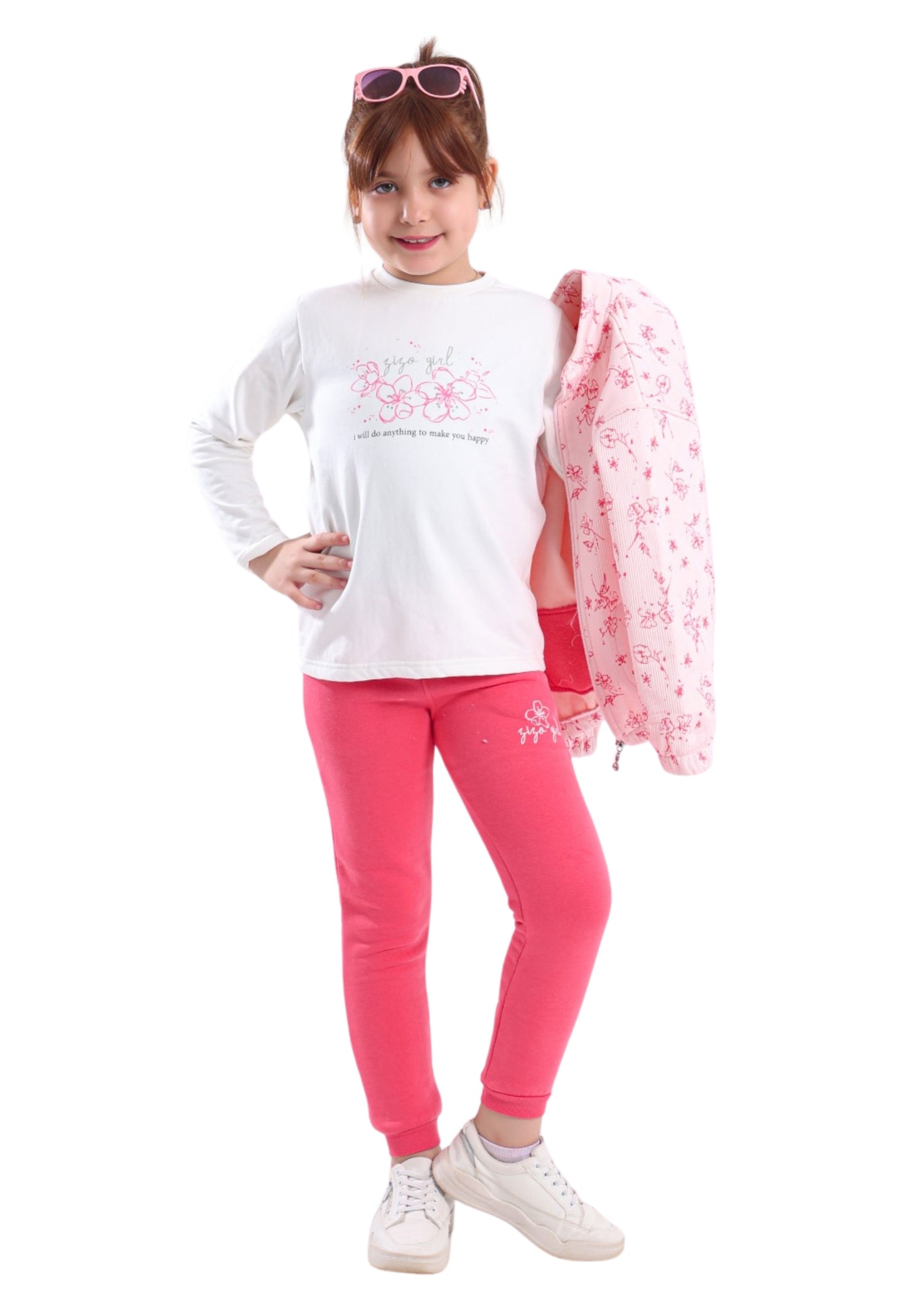 Girls' pajamas with a soft floral print, 3 pieces (855)