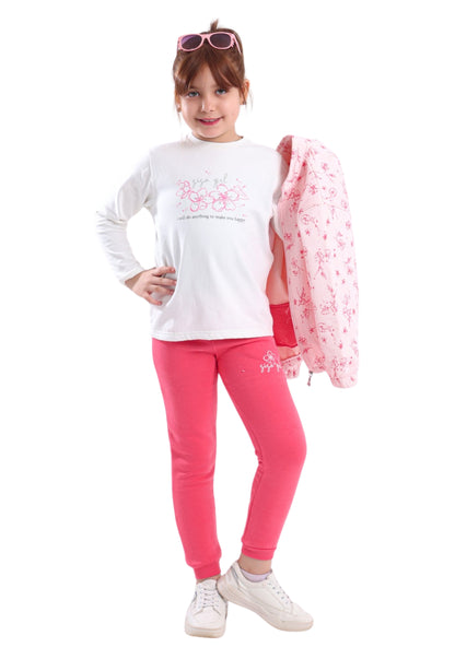 Girls' pajamas with a soft floral print, 3 pieces (855)