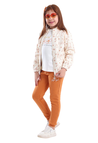 Girls' pajamas with a soft floral print, 3 pieces (855)